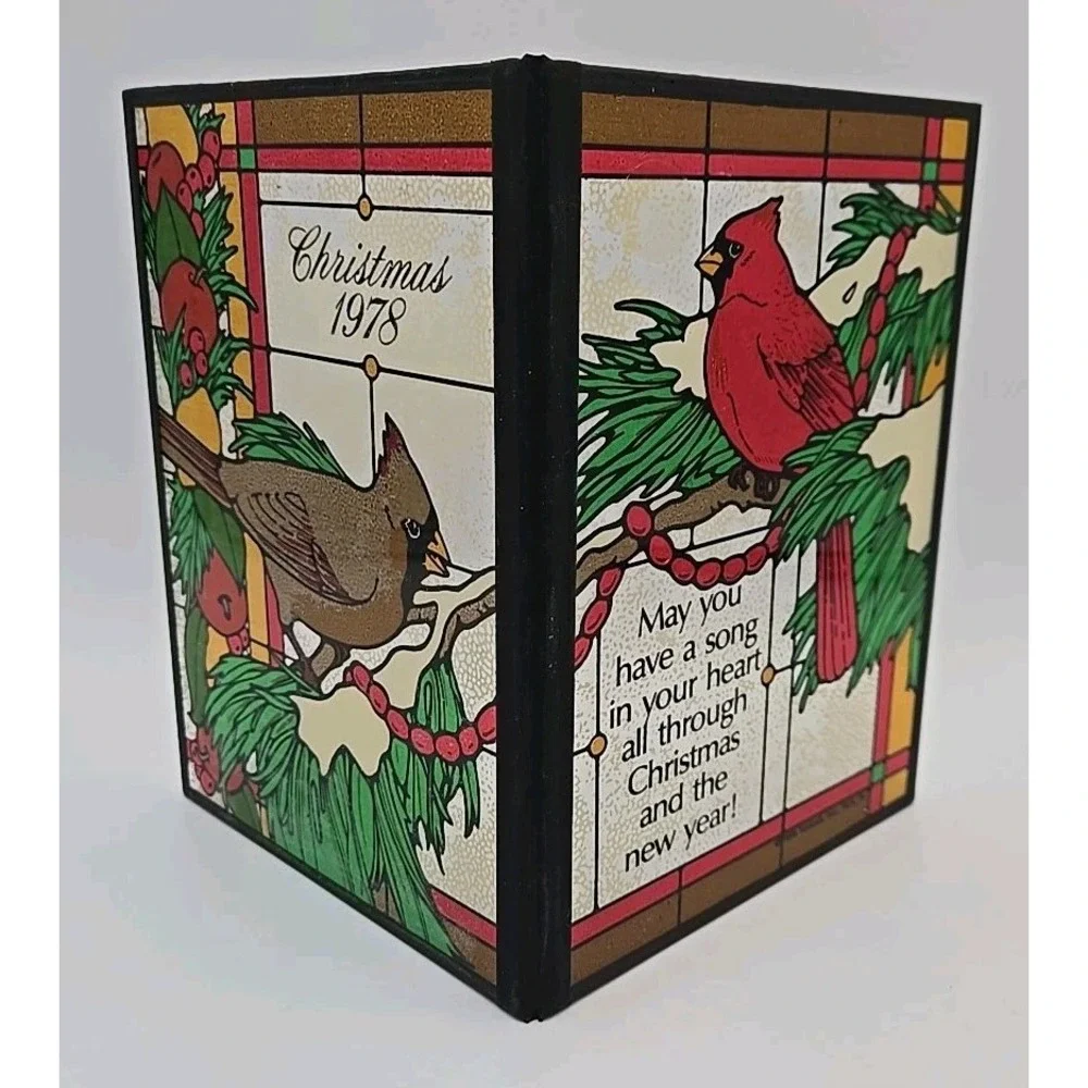 Vintage 1978 Seriglass by Yorkraft #1218 Stained Glass Bi-Fold‎ Birds Cardinal
